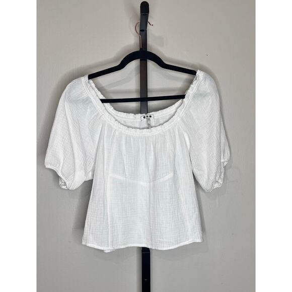 NWOT Puff Sleeve Off Shoulder Babydoll Blouse Top White Women's Size Small - Picture 2 of 6